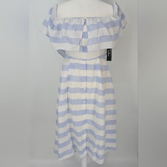 Lulu's Transatlantic Voyage Light Blue and Ivory Striped Midi Dress Medium NWT - Picture 9 of 16